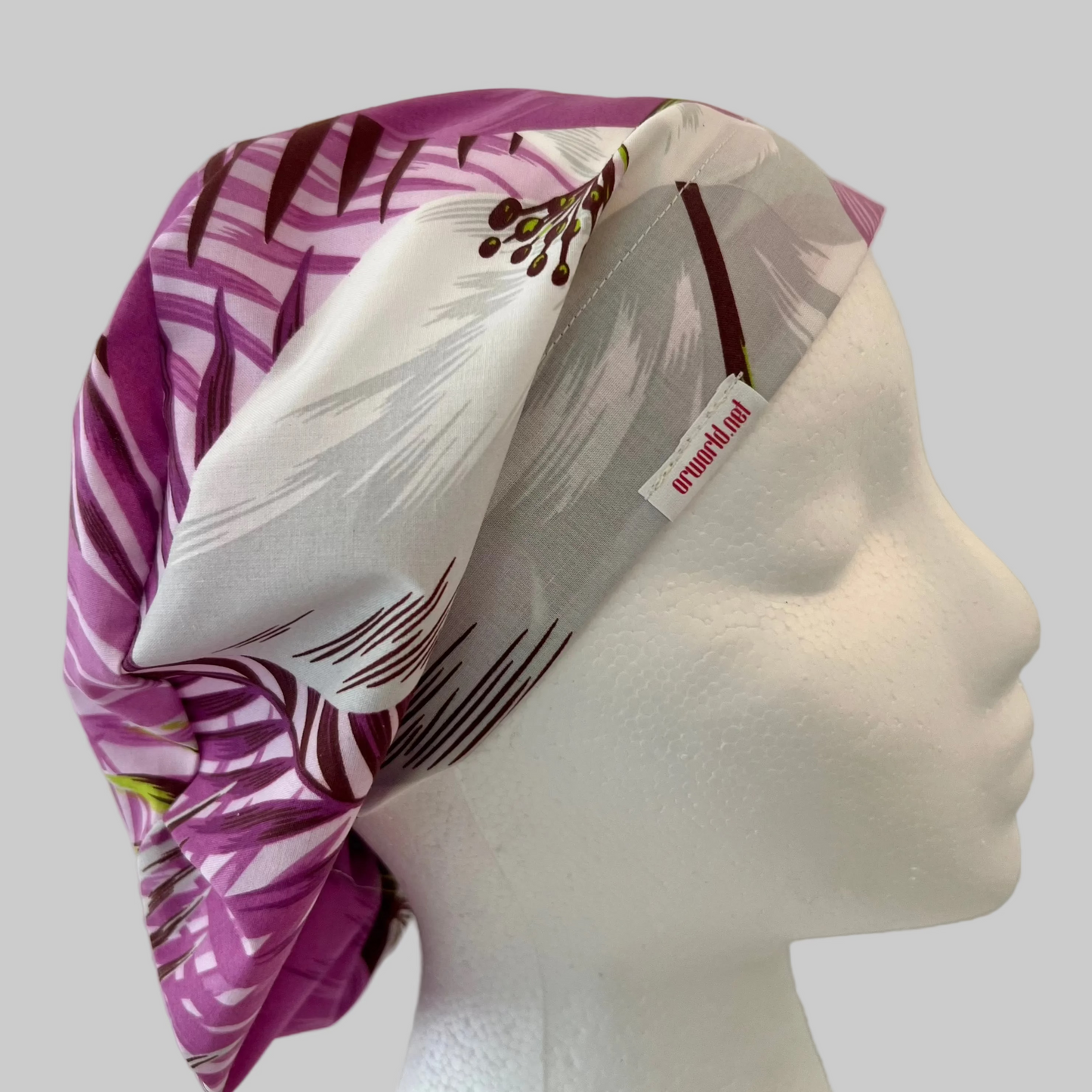 Purple Tropical Floral Euro Scrub Cap | Women’s Surgical Cap | Tie Back Nurse Hat