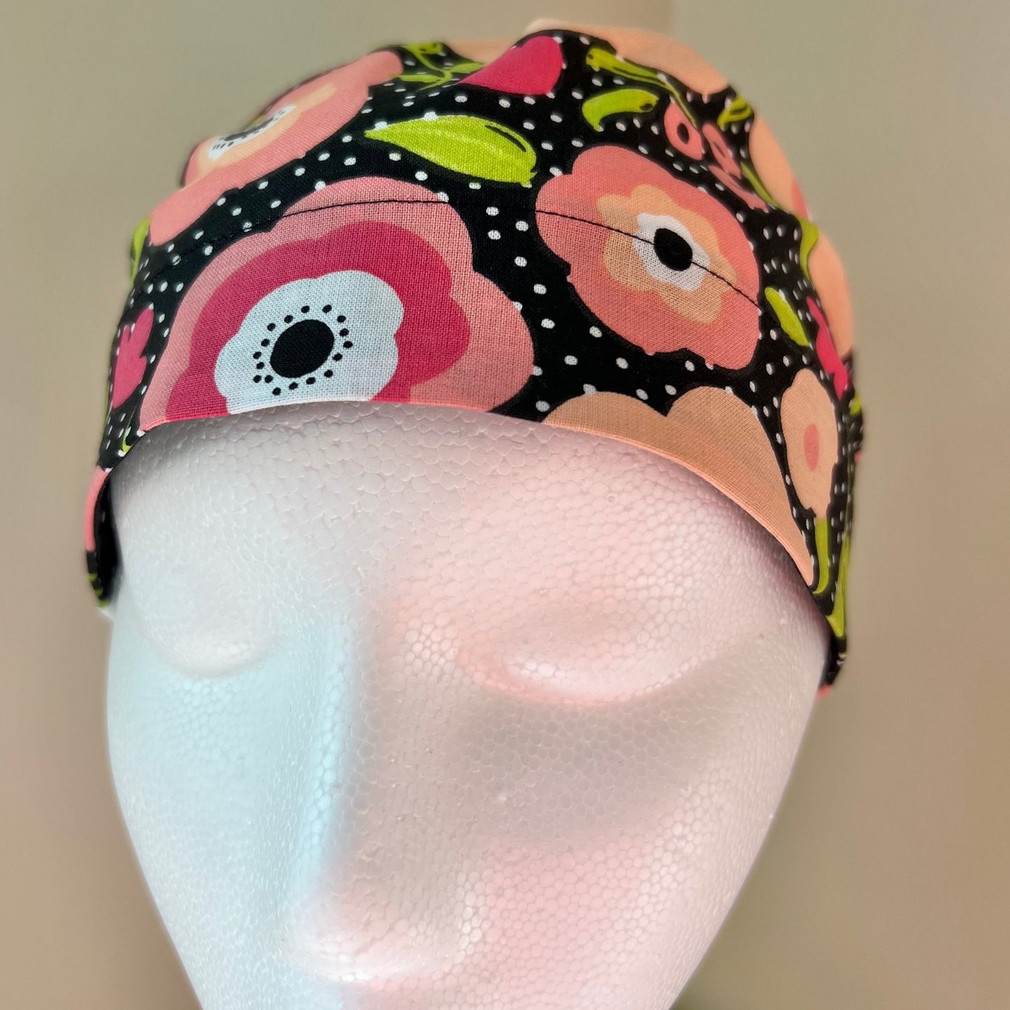 Euro Surgical Scrub Cap-Pink Flowers with polka dots