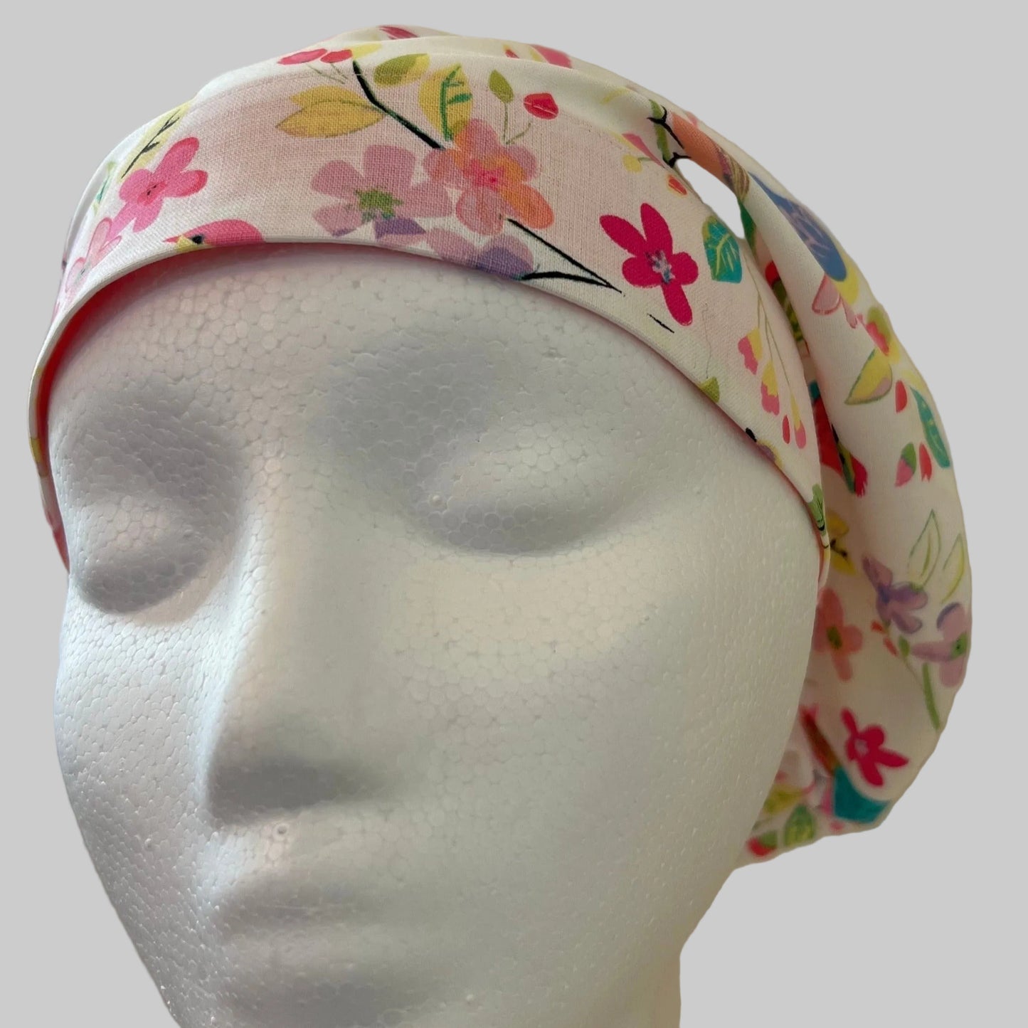 Spring Birds & Flowers Euro Scrub Cap | Colorful Bird Floral Surgical Cap | Adjustable Elastic Nurse Ha