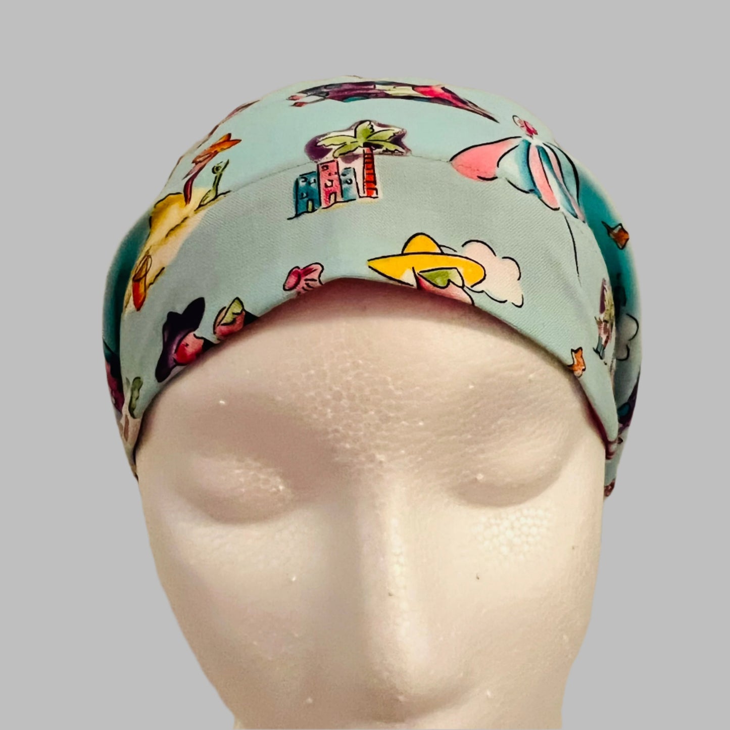 Flamingo Beach Euro Scrub Cap | Tropical Summer Surgical Hat | Fun Pink Flamingo Nurse Cap