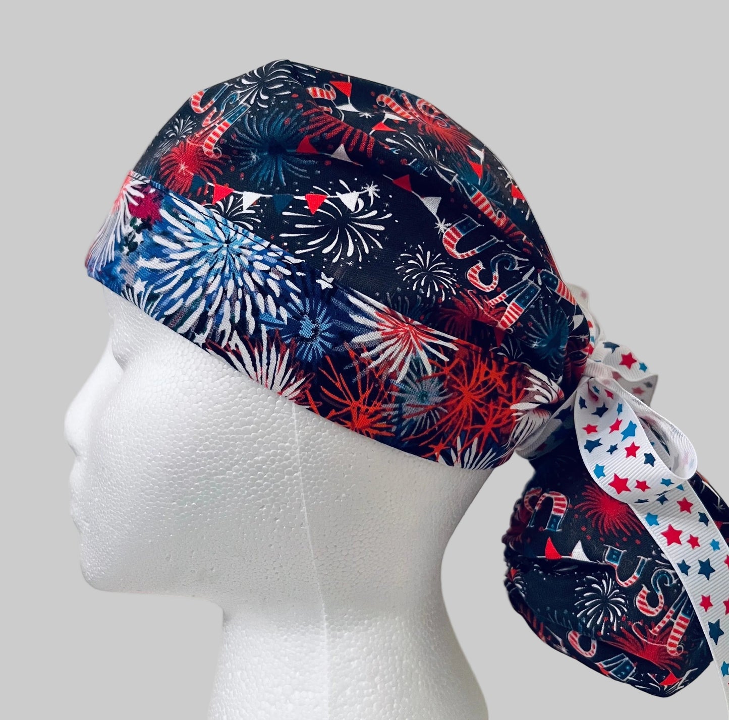 Red, White & Boom Scrub Cap | Patriotic Fireworks hat