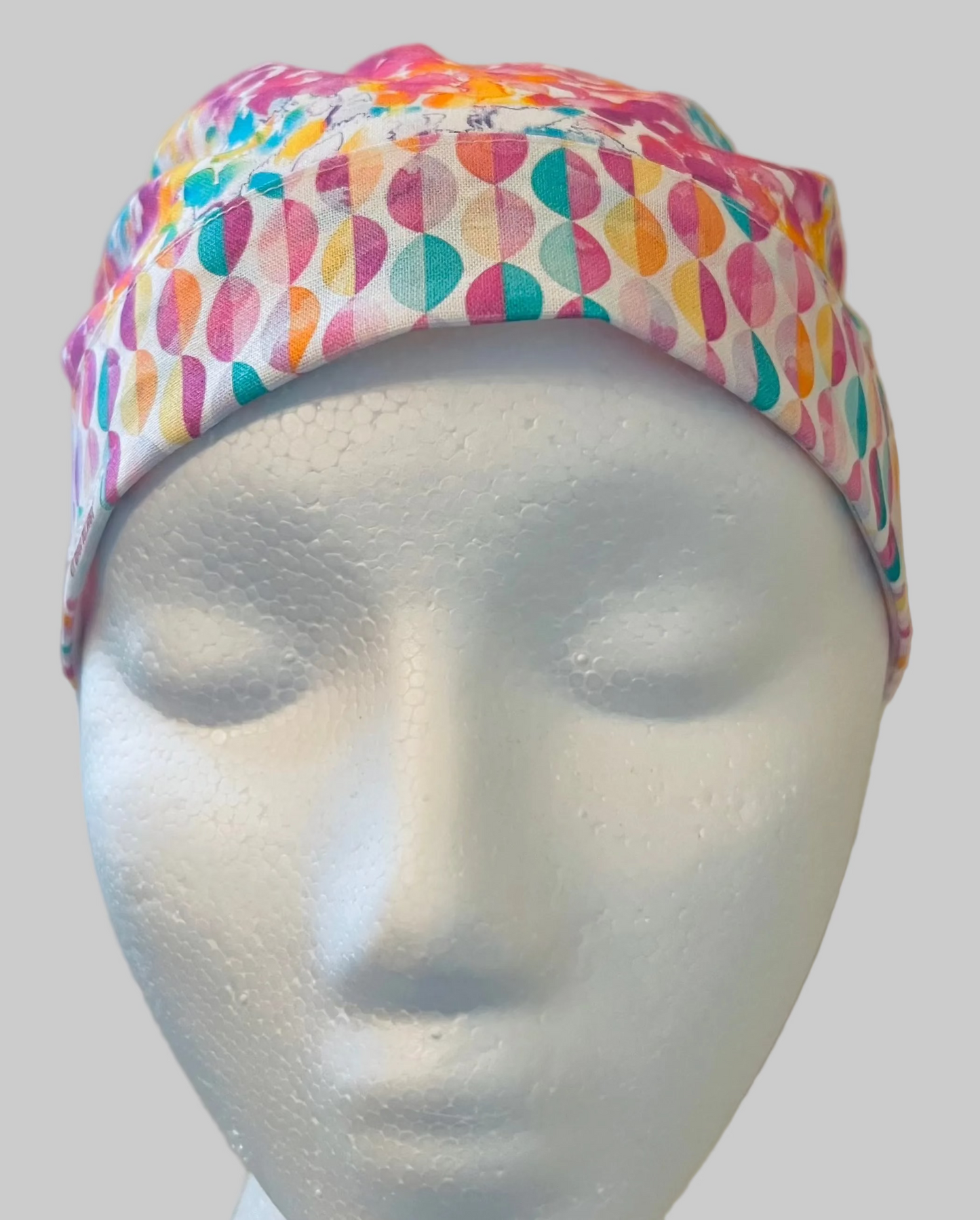 Colorful Floral Ponytail Scrub Cap – Pink Teal Watercolor Surgical Hat, Nurse Ponytail Cap, Tie Back Scrub Hat