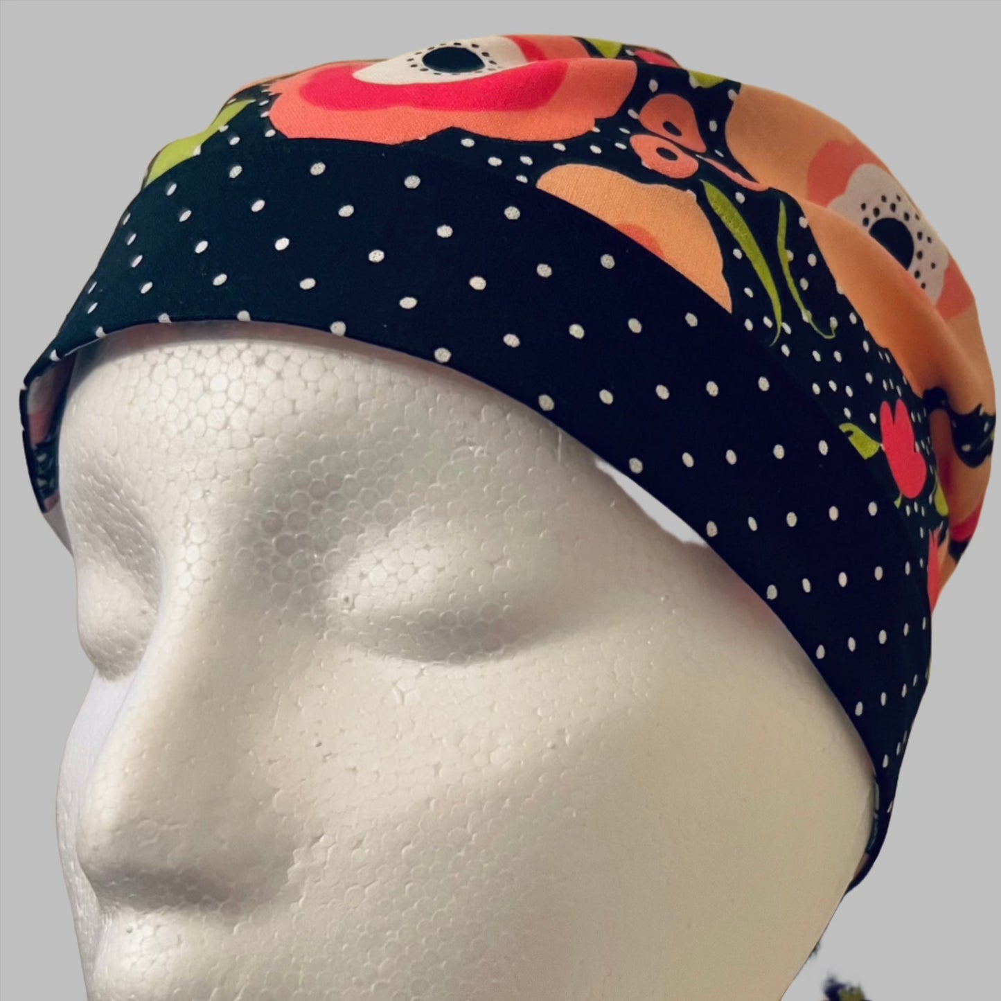 Ponytail Scrub Cap for Women Floral Polka Dot Surgical Hat Flower Print Nurse Scrub Cap Surgical Tech Scrub Cap Long Hair Adjustable Handmade OR World Scrub Caps