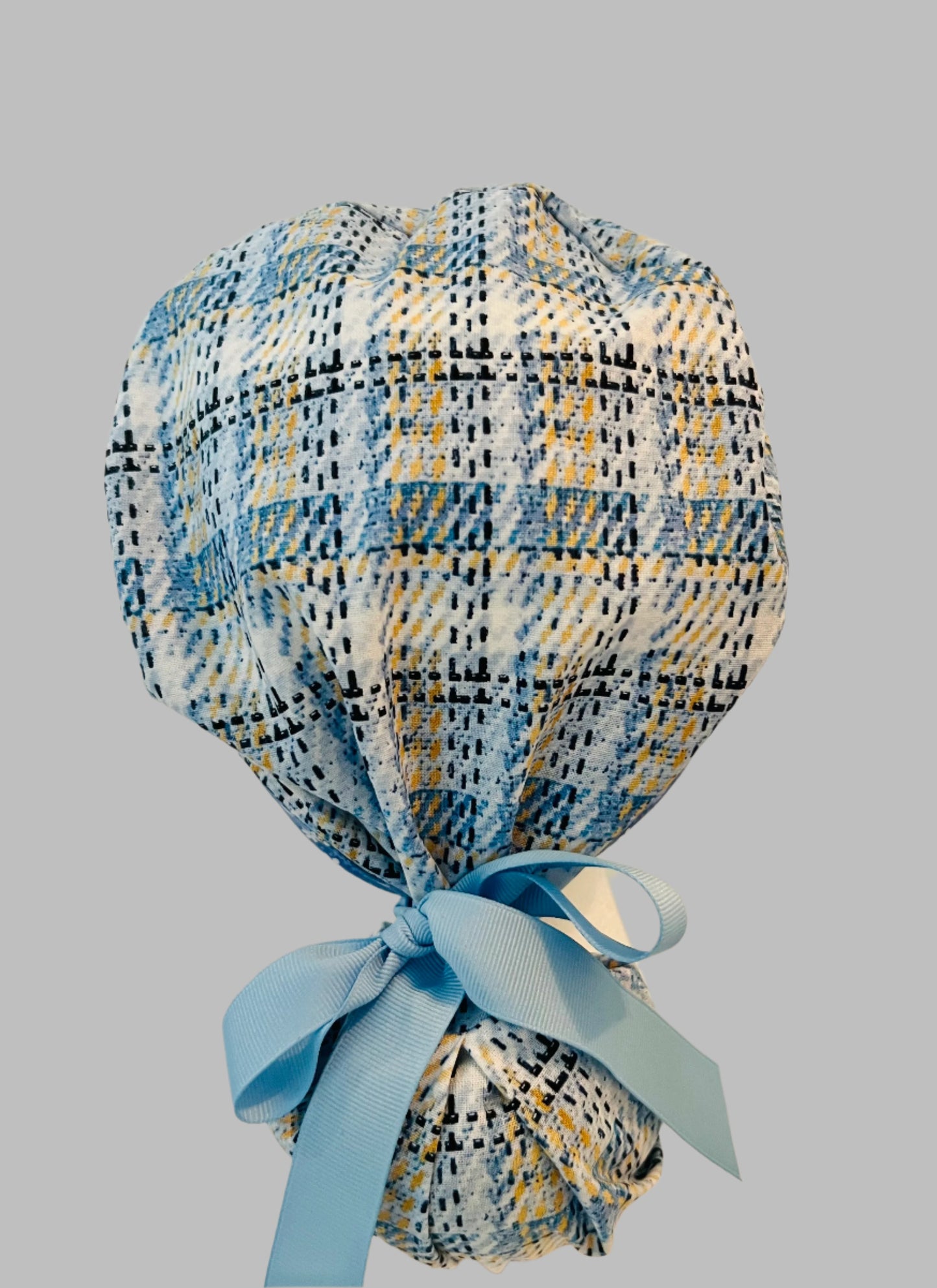 Ponytail Hat-Lemon Sky Plaid