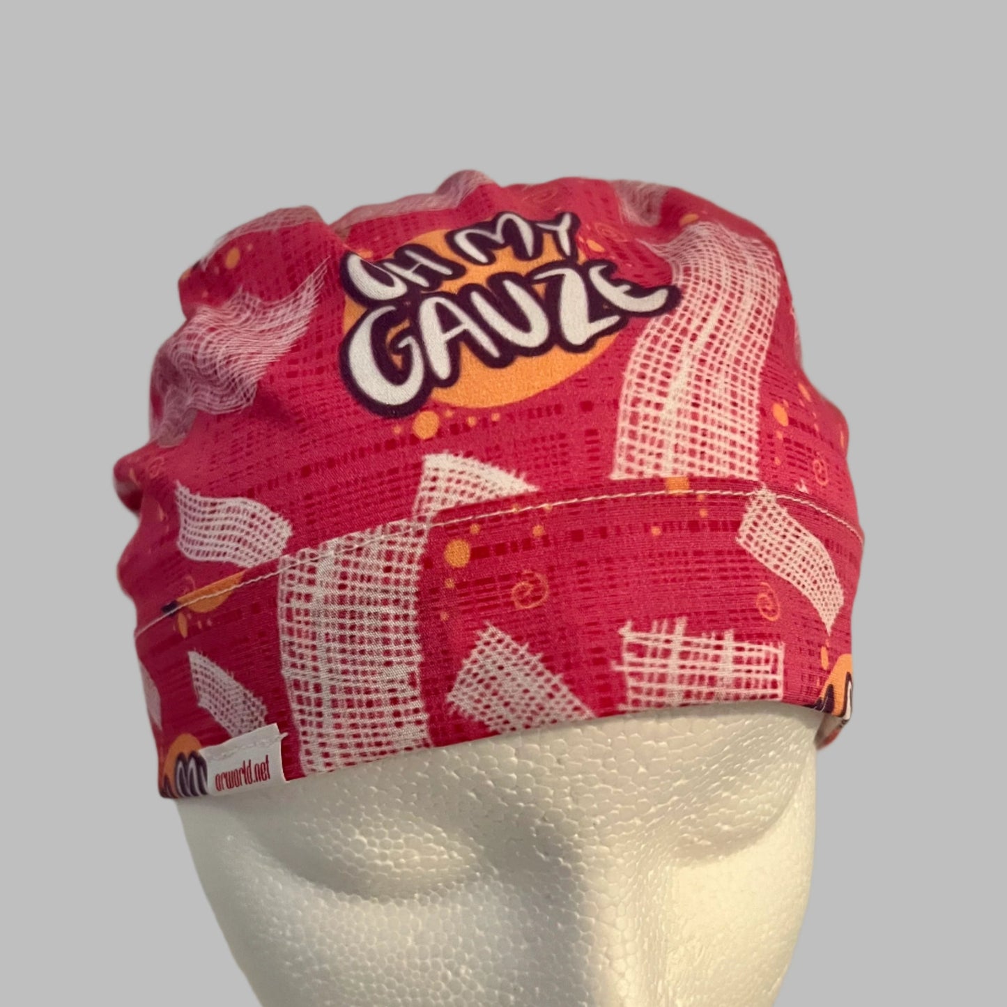 Oh My Gauze Ponytail Scrub Cap | Funny Nurse Hat | Surgical Cap for Long Hair | Pink OR Cap