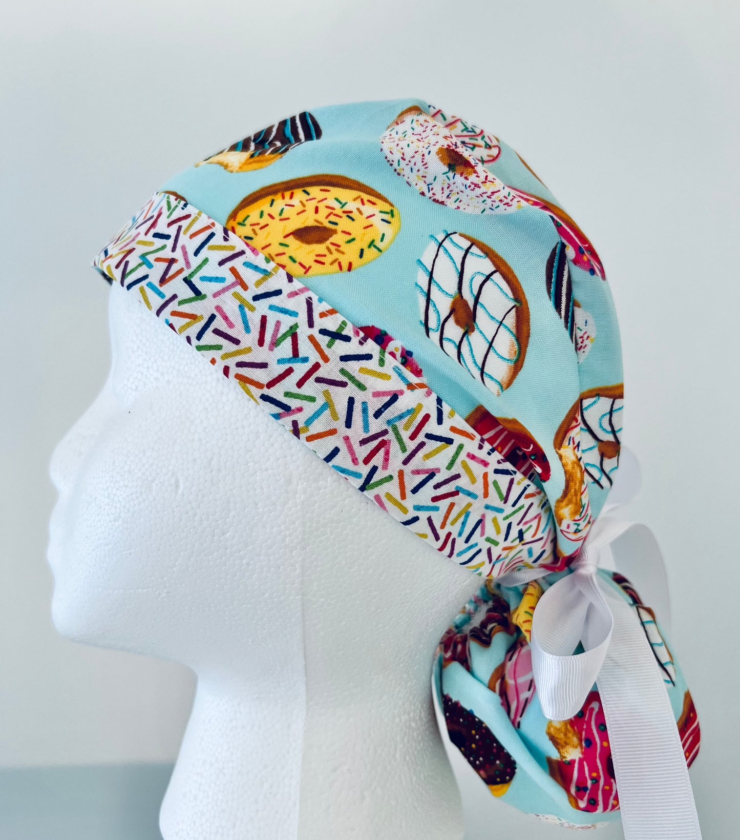Ponytail Style Hat - Donuts and confetti with white ribbon
