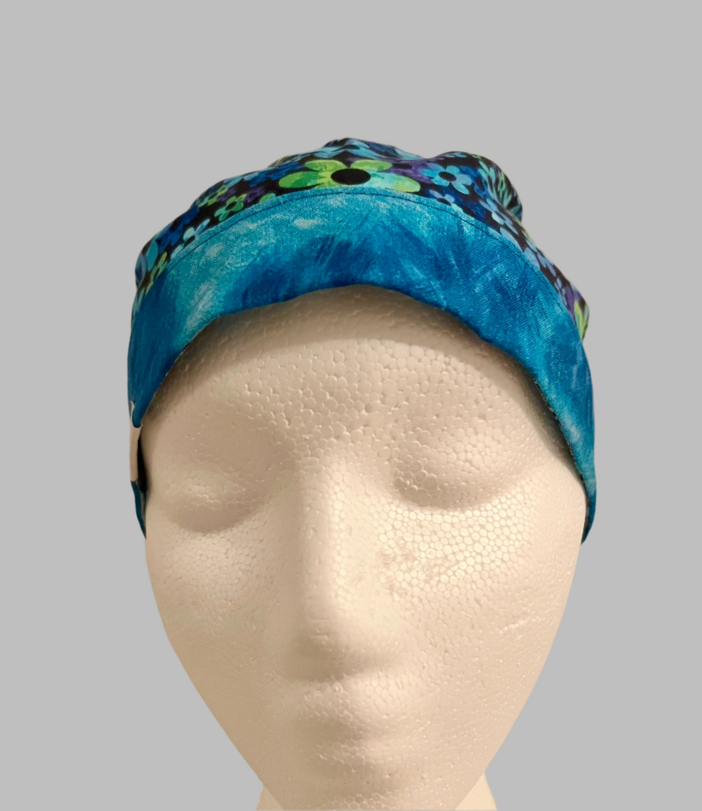 Ponytail Style Hat - Blue and Lime flowers
