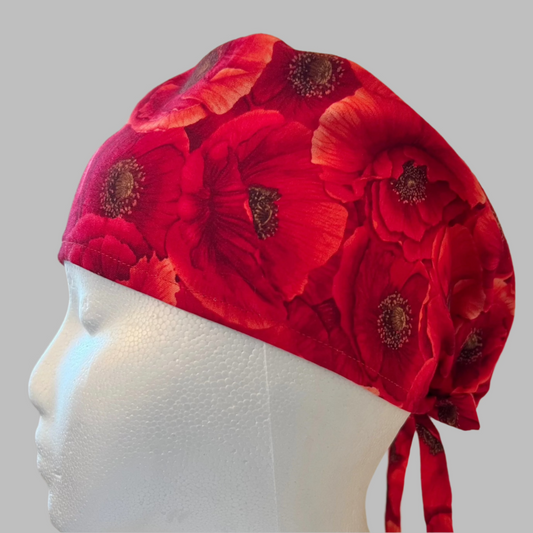 Scrub Cap-Red Flowers-Flower Power
