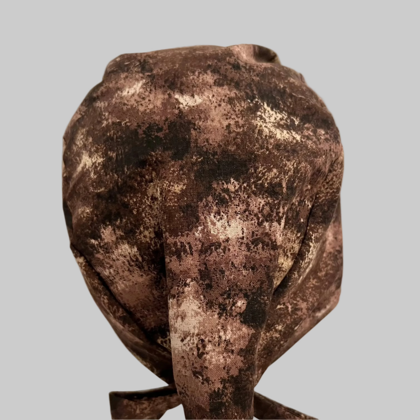 Scrub Cap Rustic Fall Surgical Hat | Autumn Brown Tie Back OR Cap for Nurses & Surgeons | Handmade USA | Satin Lining Option | Back View