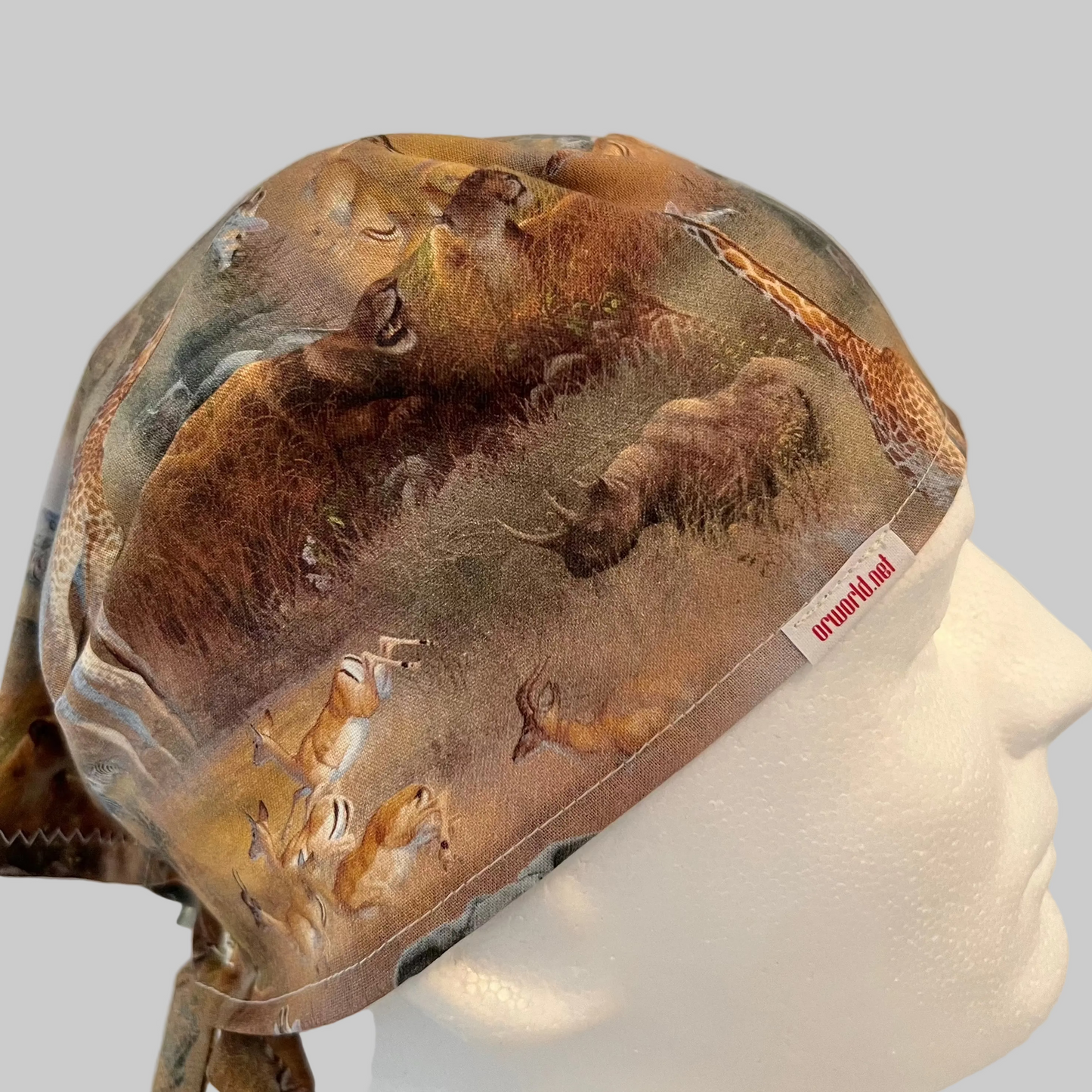 Scrub Cap African Safari Wildlife Surgical Hat with Elephants, Lions, Giraffes & Zebras