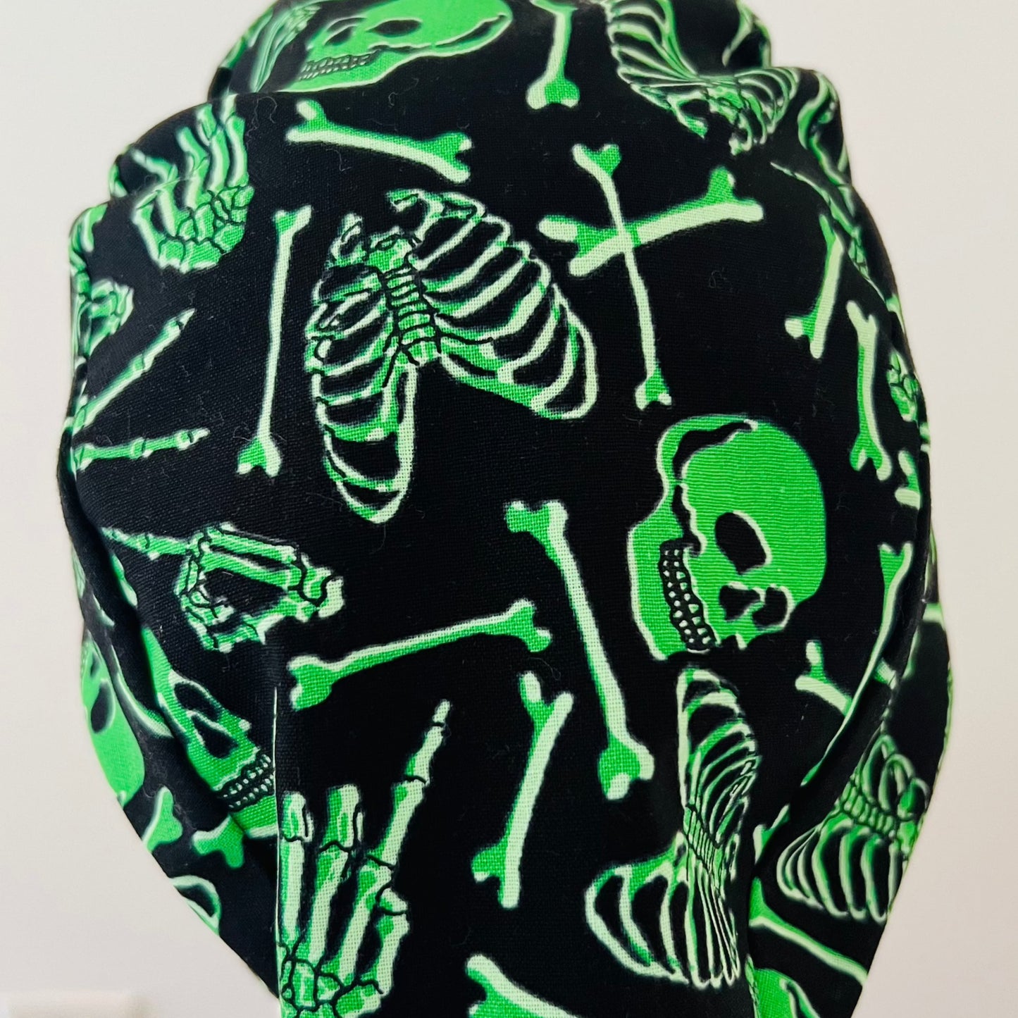 Neon Green Skeleton Scrub Cap – Skull & Bones Surgical Cap – Halloween Nurse Hat – Black Spooky OR Cap