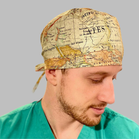 Scrub Cap - World Map Travel