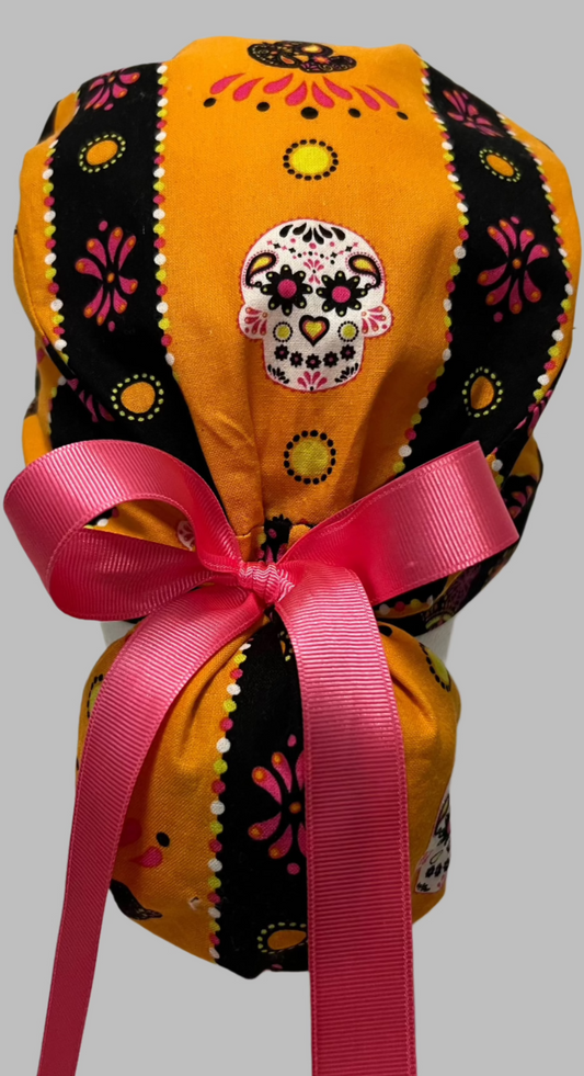 Ponytail-Snoopy Sugar Skull with Pink Ribbon Ties