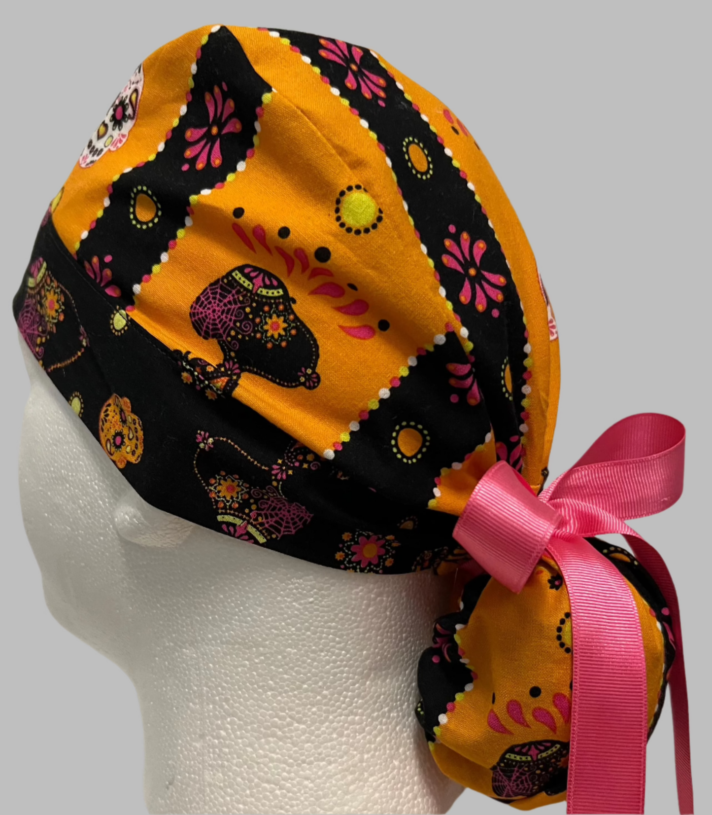 Ponytail-Snoopy Sugar Skull with Pink Ribbon Ties