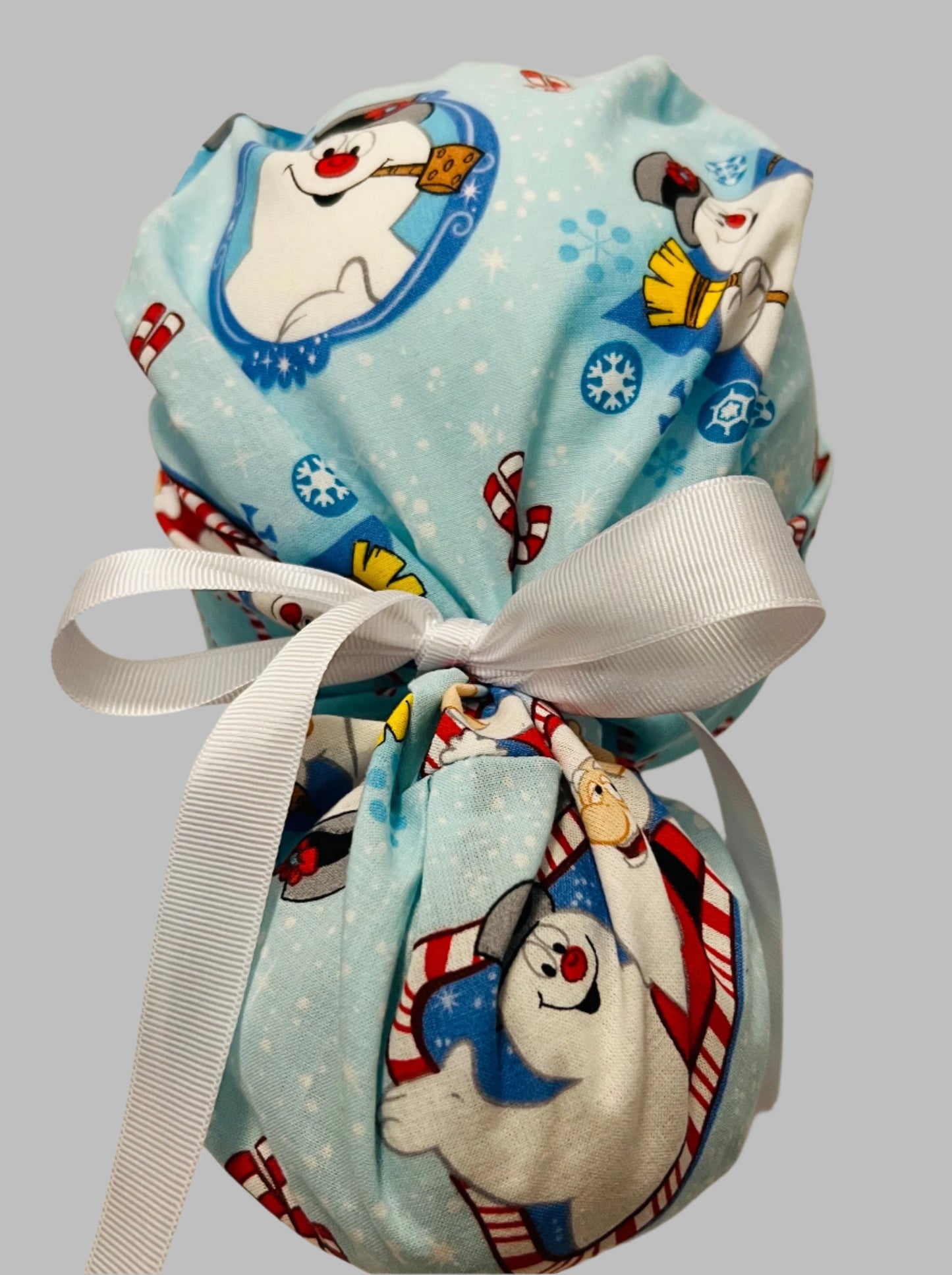 Ponytail Style hat-Frosty the Snowman with white ribbon ties Success Active