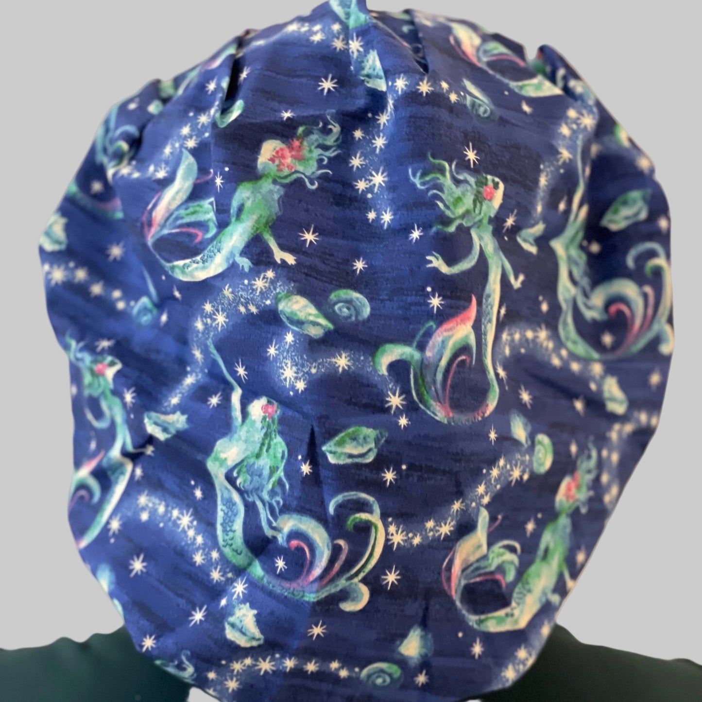 Bouffant Scrub Cap – Mermaid Ocean Galaxy Design – Starry Sea Surgical Hat for Long Hair