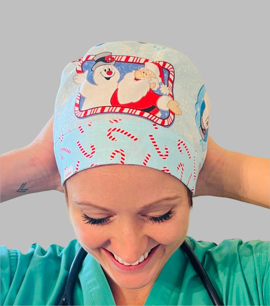 Ponytail Style hat-Frosty the Snowman with white ribbon ties Success Active