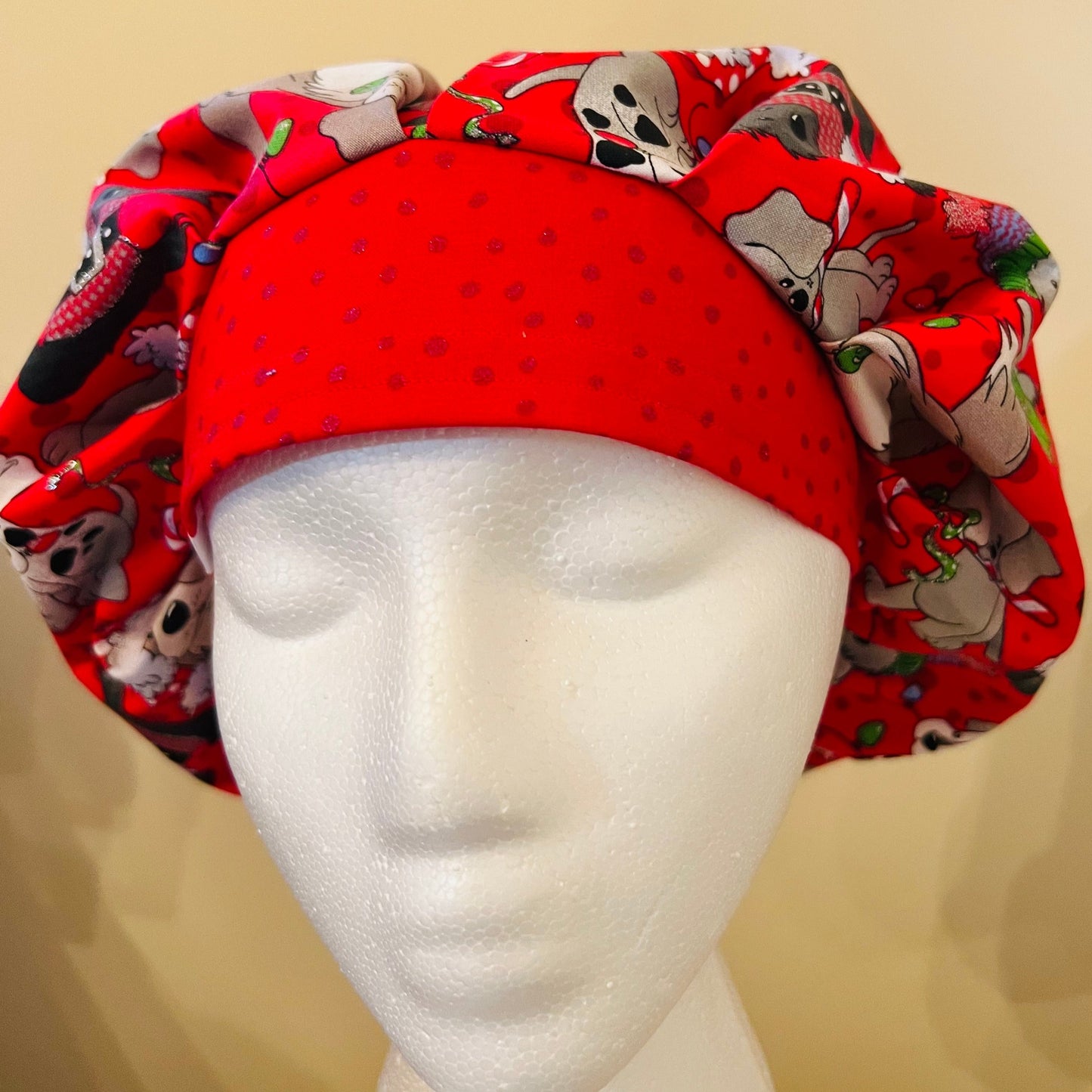 Bouffant Style hat-Christmas Dogs with Santa hats