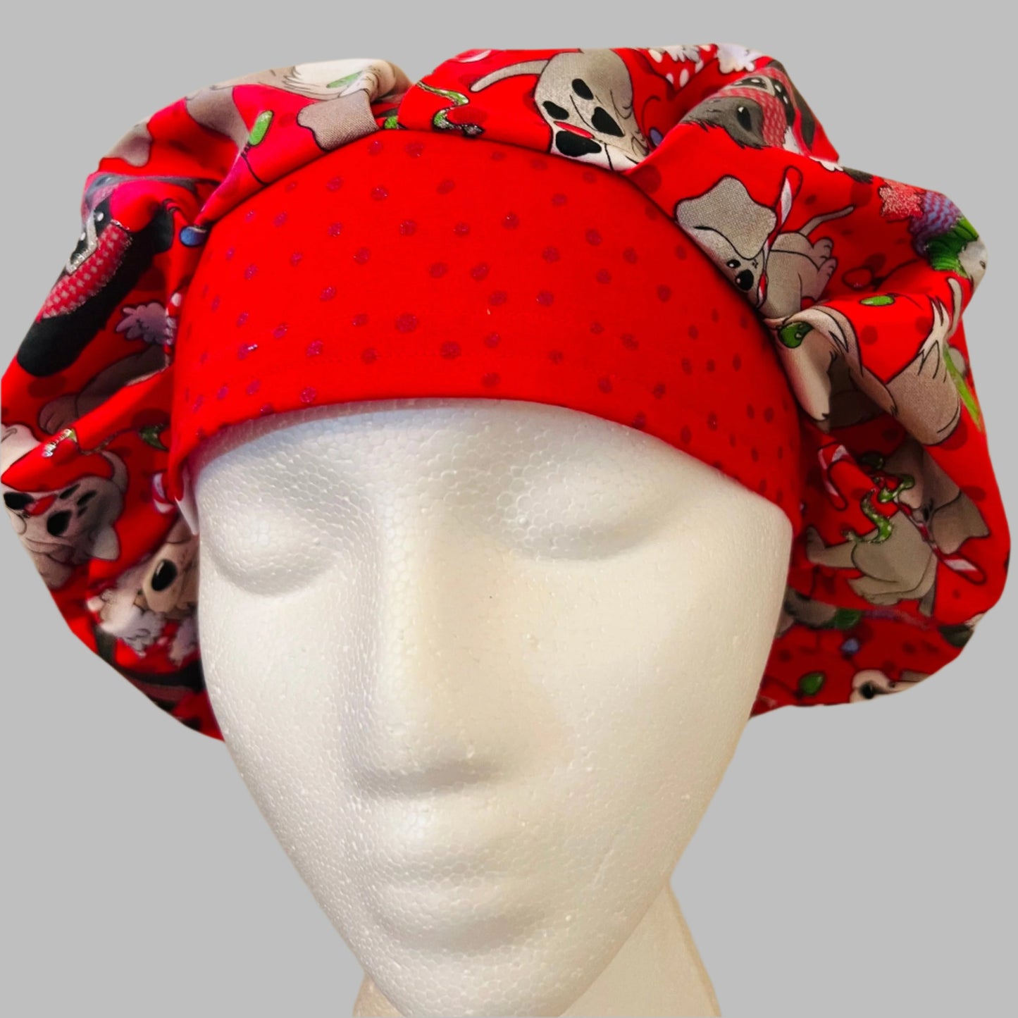 Bouffant Style hat-Christmas Dogs with Santa hats