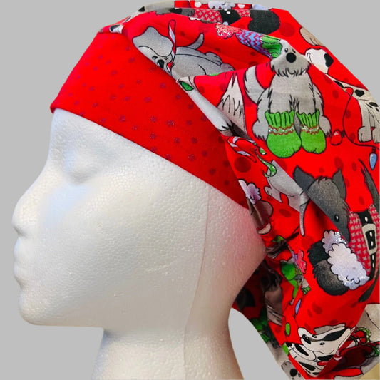 Bouffant Style hat-Christmas Dogs with Santa hats