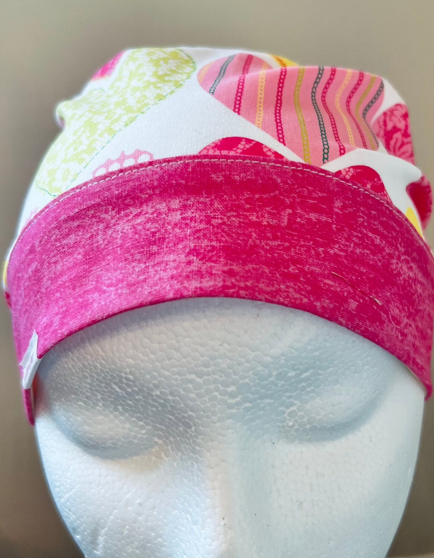 Ponytail Style hat-Valentines Day Hearts with pink ribbon