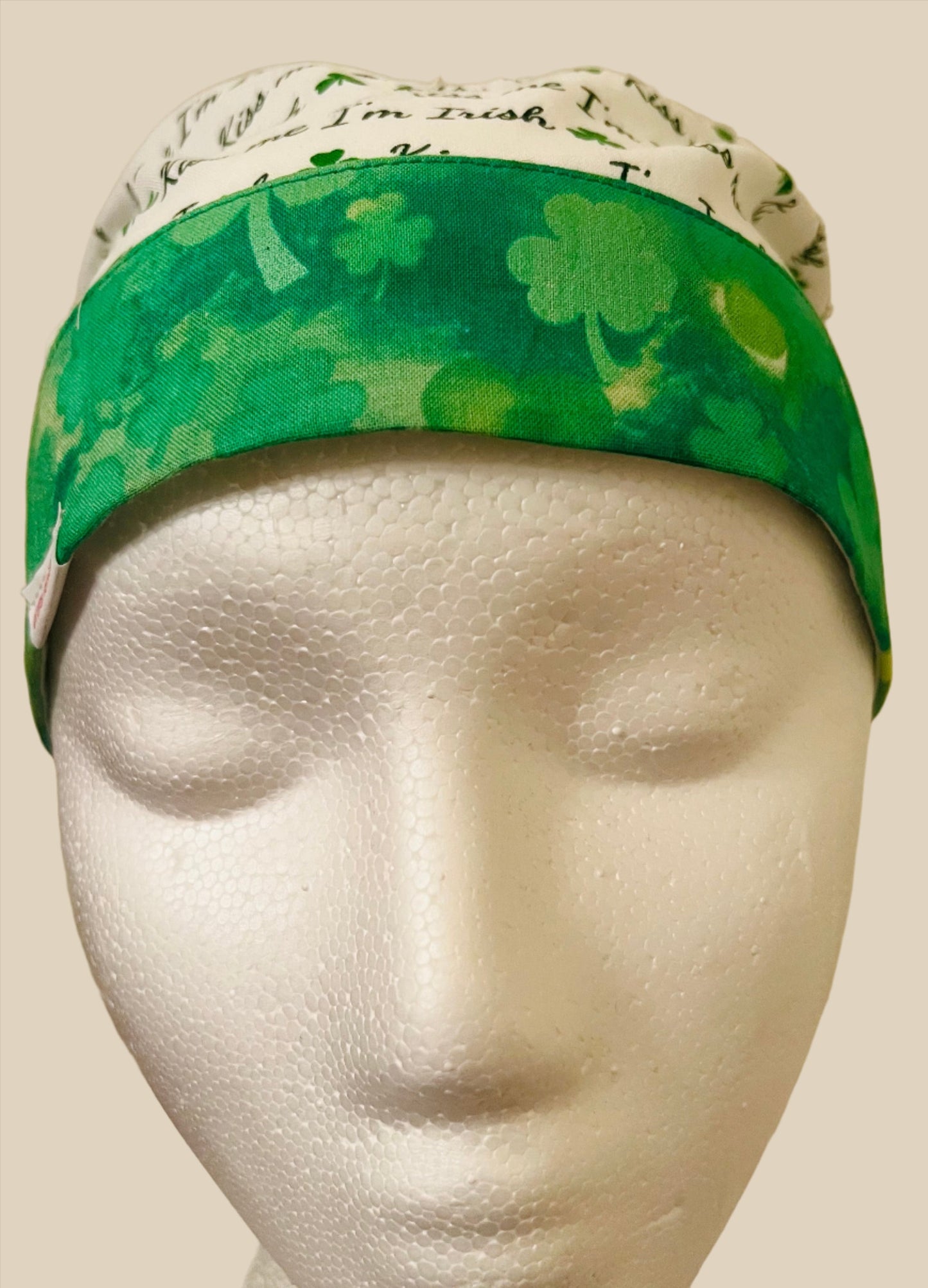 Ponytail Hat-St. Patricks-"Kiss me I'm Irish" with green ribbon