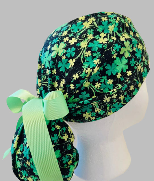 Ponytail Style-St Patricks Clovers and a little sprinkle of green glitter with a lime green ribbon