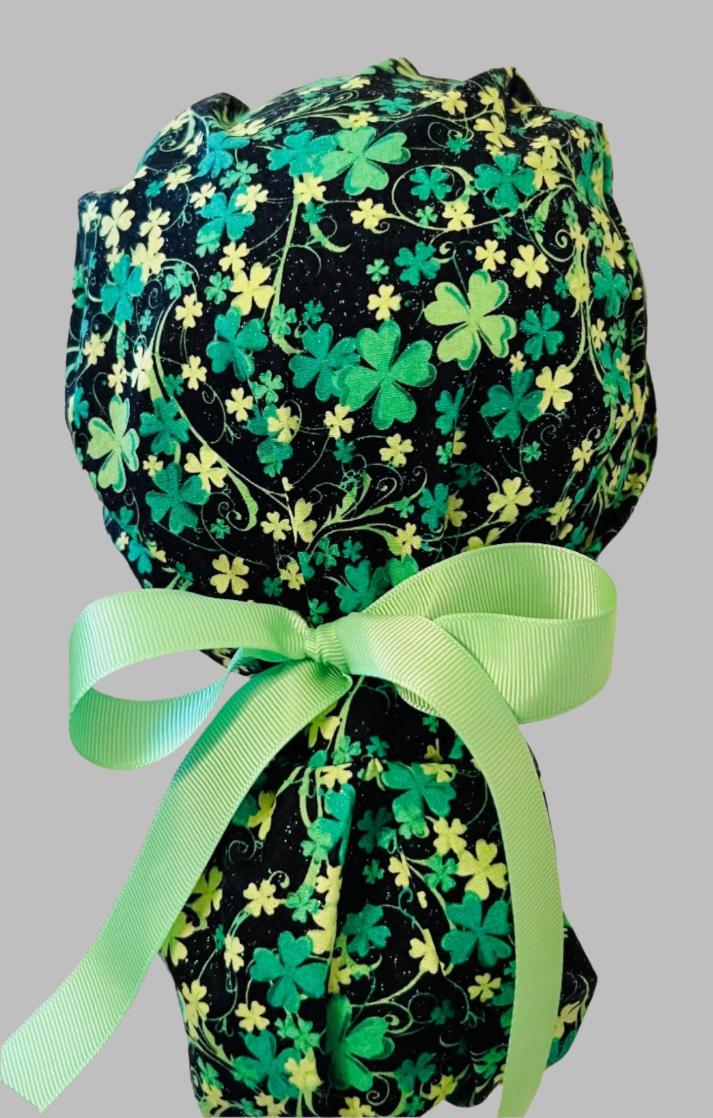 Ponytail Style-St Patricks Clovers and a little sprinkle of green glitter with a lime green ribbon