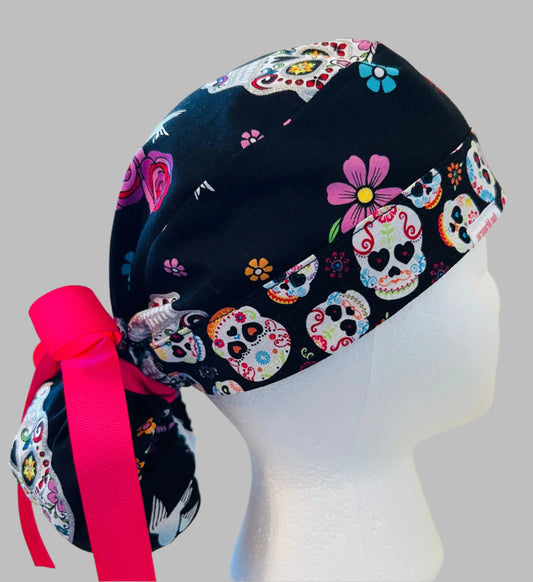 Ponytail-Sugar Skully with Pink Ribbon Ties