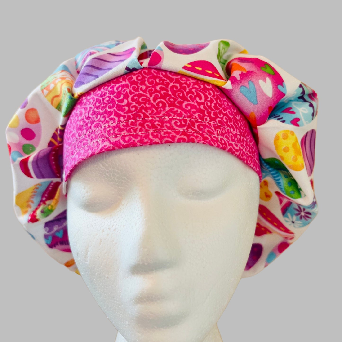 Bouffant-Easter eggs-colorful pink band