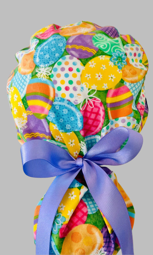 Ponytail style-Easter Colorful Eggs with lavender ribbon