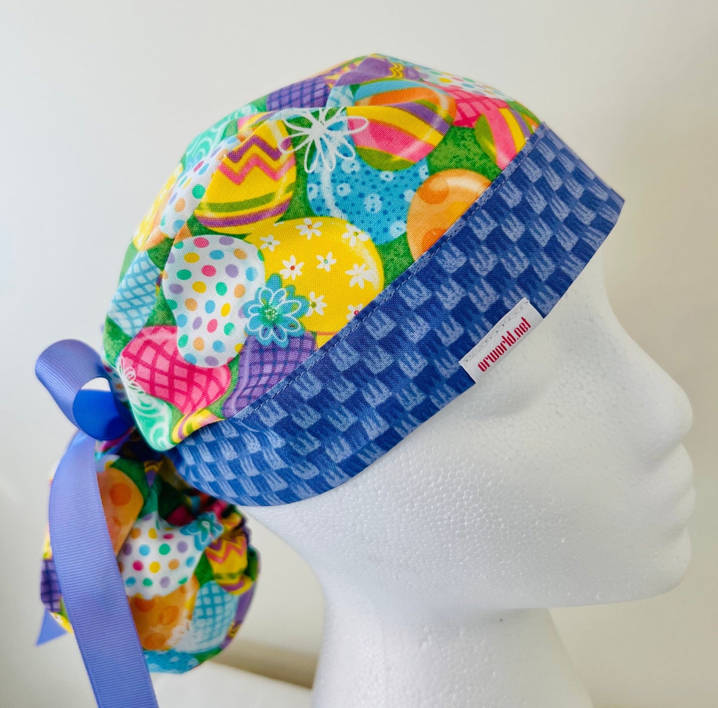 Ponytail style-Easter Colorful Eggs with lavender ribbon