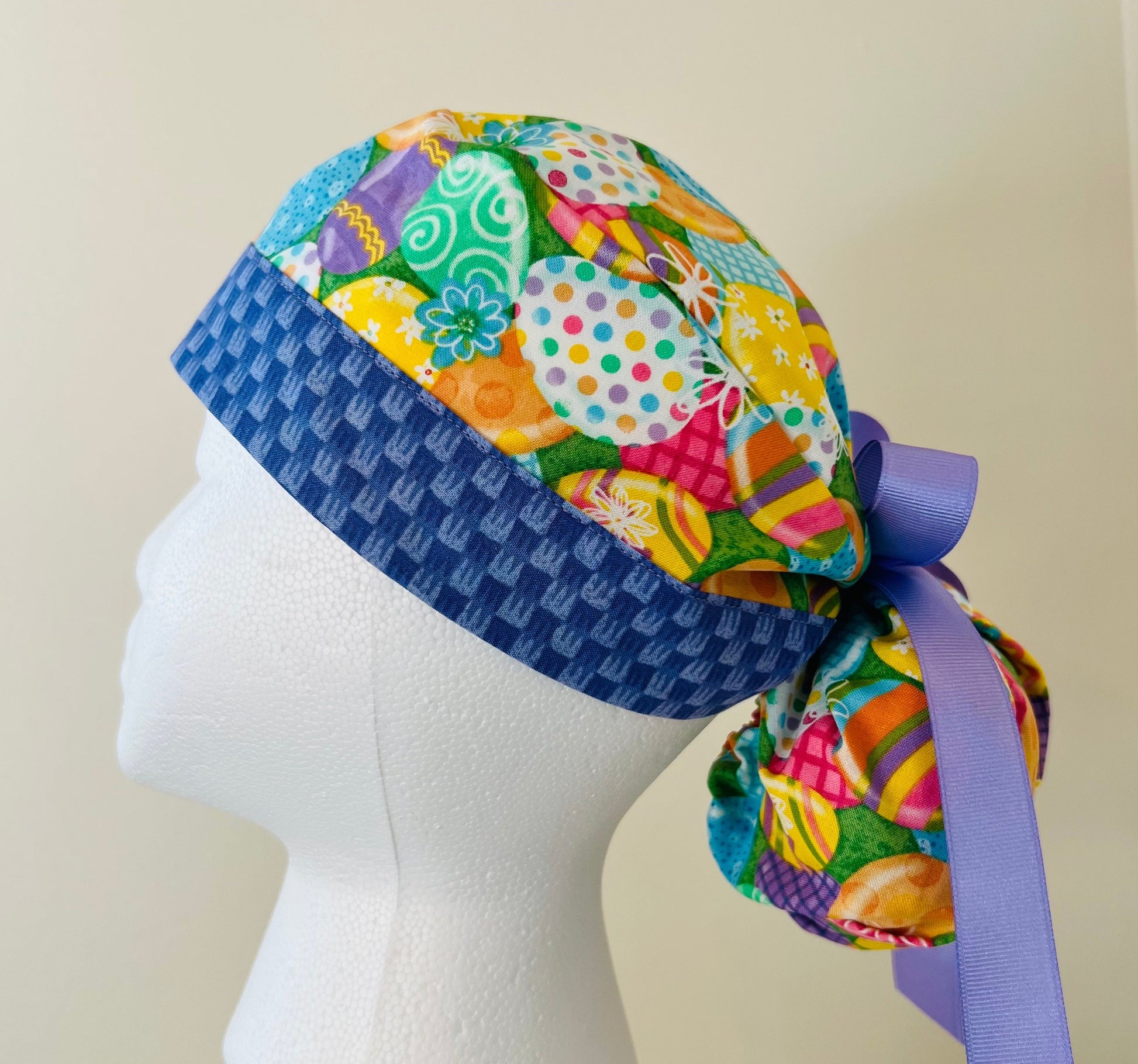 Ponytail style-Easter Colorful Eggs with lavender ribbon