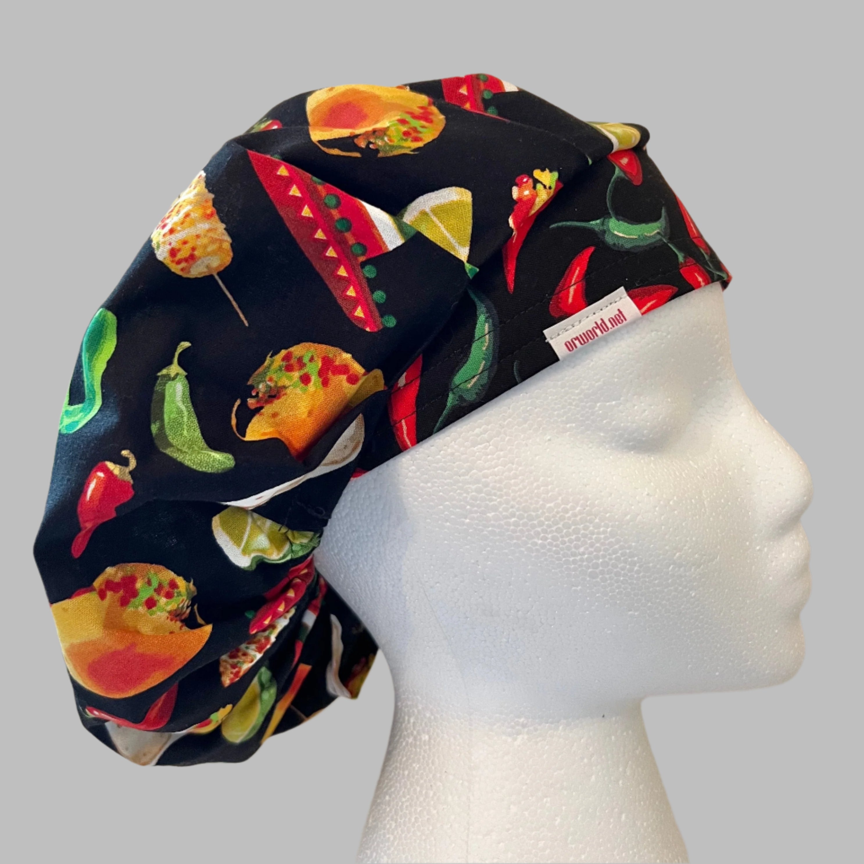 The taco/corn bouffant cap — most colorful and eye catching of your Mexico caps.