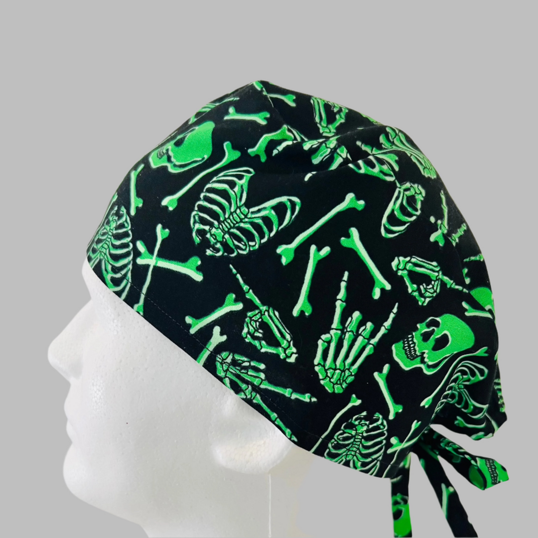 Surgical hats-Scrub caps-Bouffants- Fun patterns for OR tech-OR Nurses-Scrub tech-CST-Surgical Nurse-Surgery-Surgical Technologist-Technician- Medical Professionals! Skeleton-Bones-black-anatomy