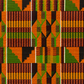 Orange green African Kente print XL ponytail scrub cap Ghana inspired surgical hat for nurses with long braids locs and natural hair handmade OR World fabric close up 