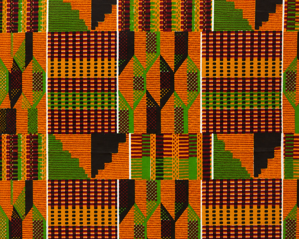 Orange green African Kente print XL ponytail scrub cap Ghana inspired surgical hat for nurses with long braids locs and natural hair handmade OR World fabric close up 
