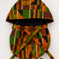 Orange & Green African Kente XXL Ponytail Scrub Cap | Ghana-Inspired Surgical Hat for Extra Long Hair, Braids, Locs & Natural Hair | Satin Lining Available