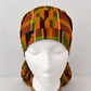Orange green African Kente print XL ponytail scrub cap Ghana inspired surgical hat for nurses with long braids locs and natural hair handmade OR World