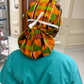 African Kente XL Ponytail Scrub Cap for Women with Satin Lining, Ghana Kente Print Surgical Hat, Adjustable Scrub Cap for Long Hair, Nurses, Surgical Techs, Doctors and Healthcare Professionals.