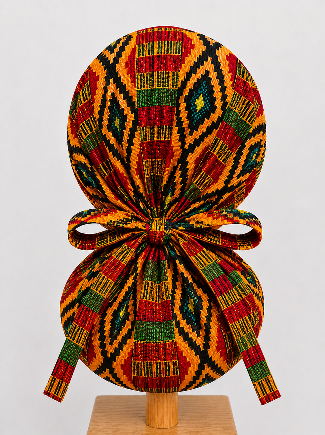 African Kente XL Ponytail Scrub Cap for Women, Colorful Ghana-Inspired Print Surgical Cap for Long Thick Hair, Adjustable Ponytail Scrub Hat for Nurses, Surgeons and Medical Professionals, Satin Lining Available-back view
