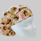 Beaver Print Bouffant Scrub Cap – Red & Yellow Surgical Hat for Long Hair | Adjustable Nurse Cap