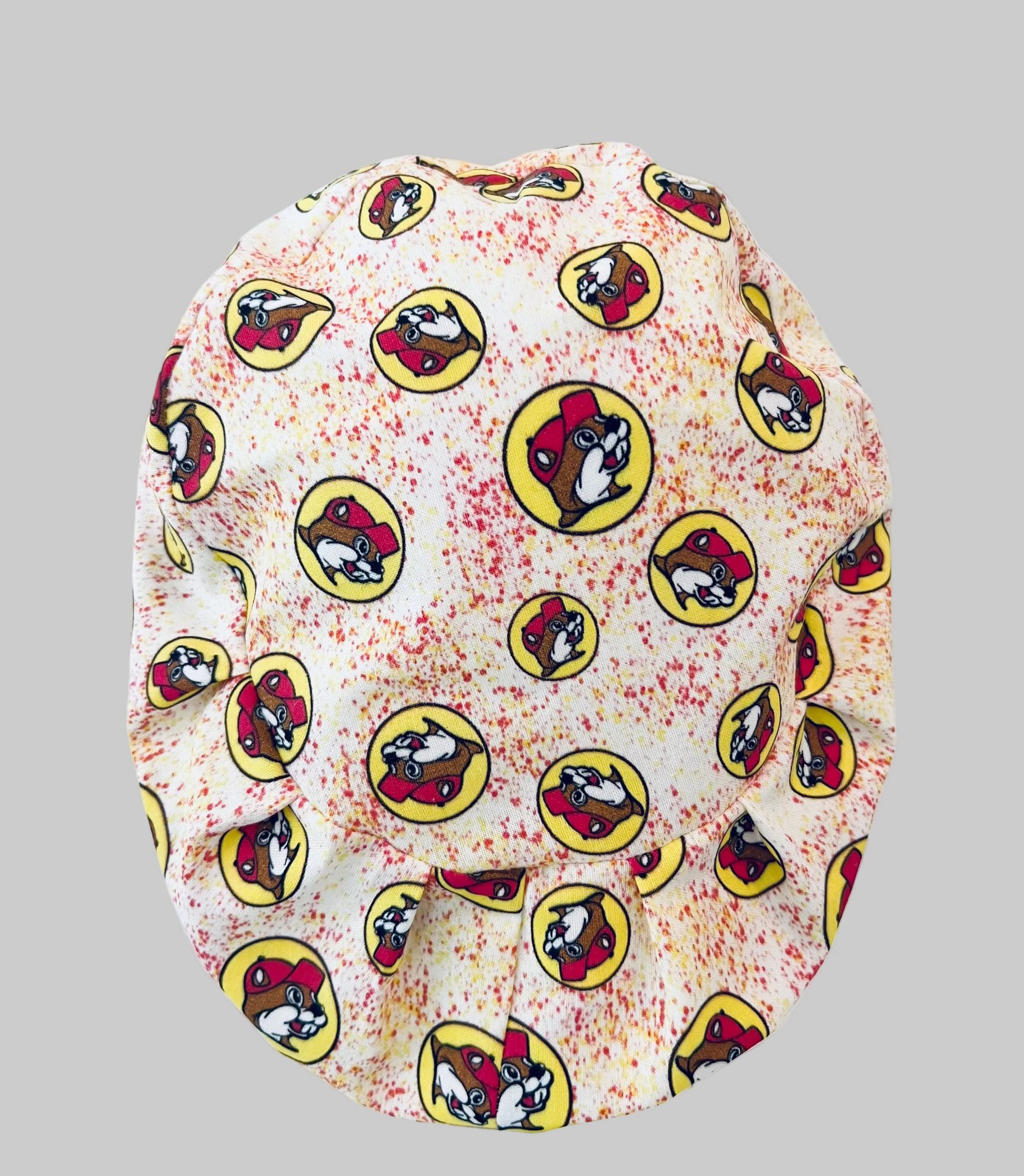Beaver Print Euro Scrub Cap – Red & Yellow Hat Design | Euro Scrub Cap for Nurses & Surgical Techs