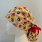 Beaver Print Ponytail Scrub Cap – Fun Red & Yellow Surgical Cap | Adjustable Tie Nurse Hat