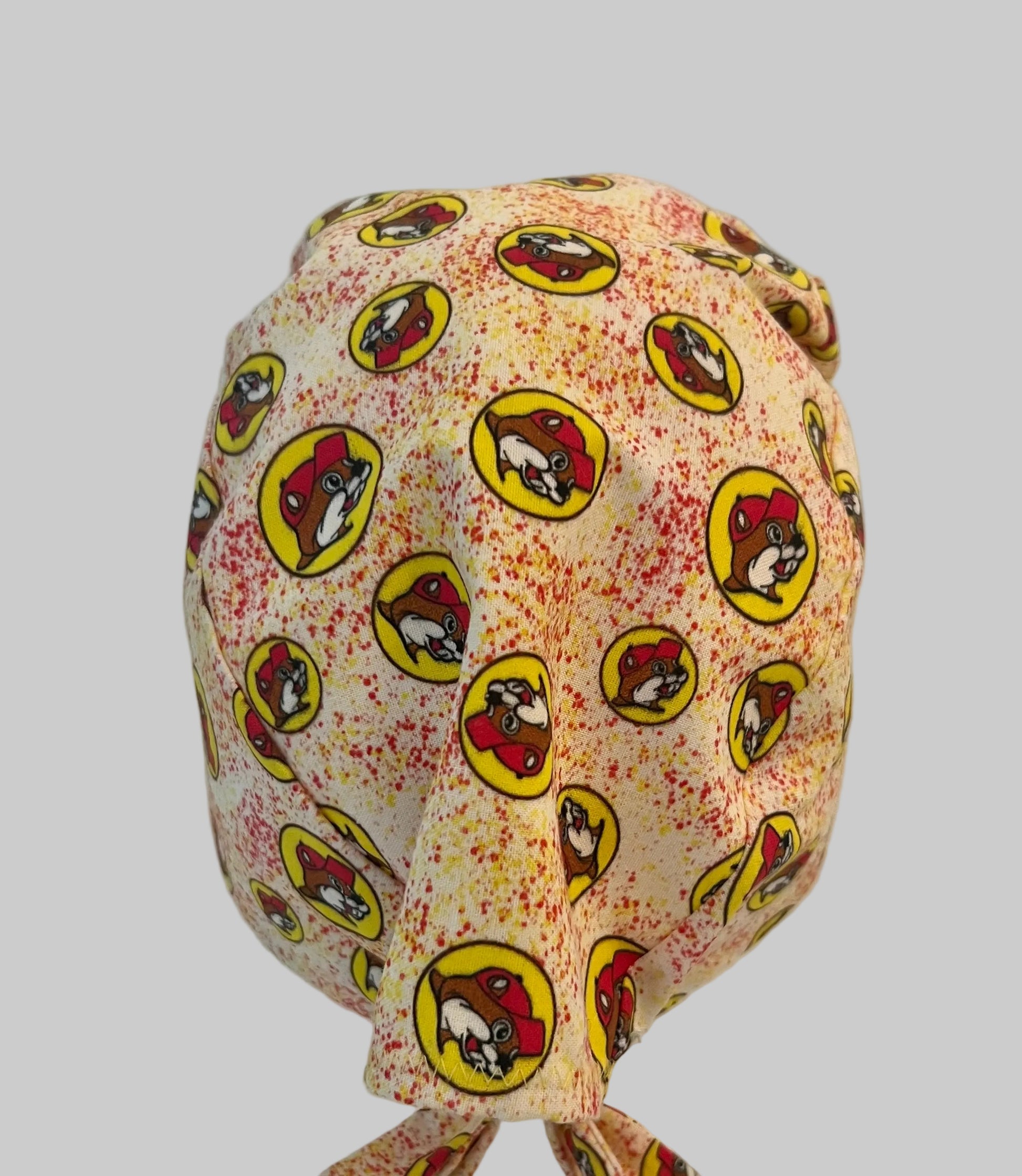 Beaver Print Scrub Cap – Fun Red & Yellow Surgical Cap | Adjustable Tie Nurse 