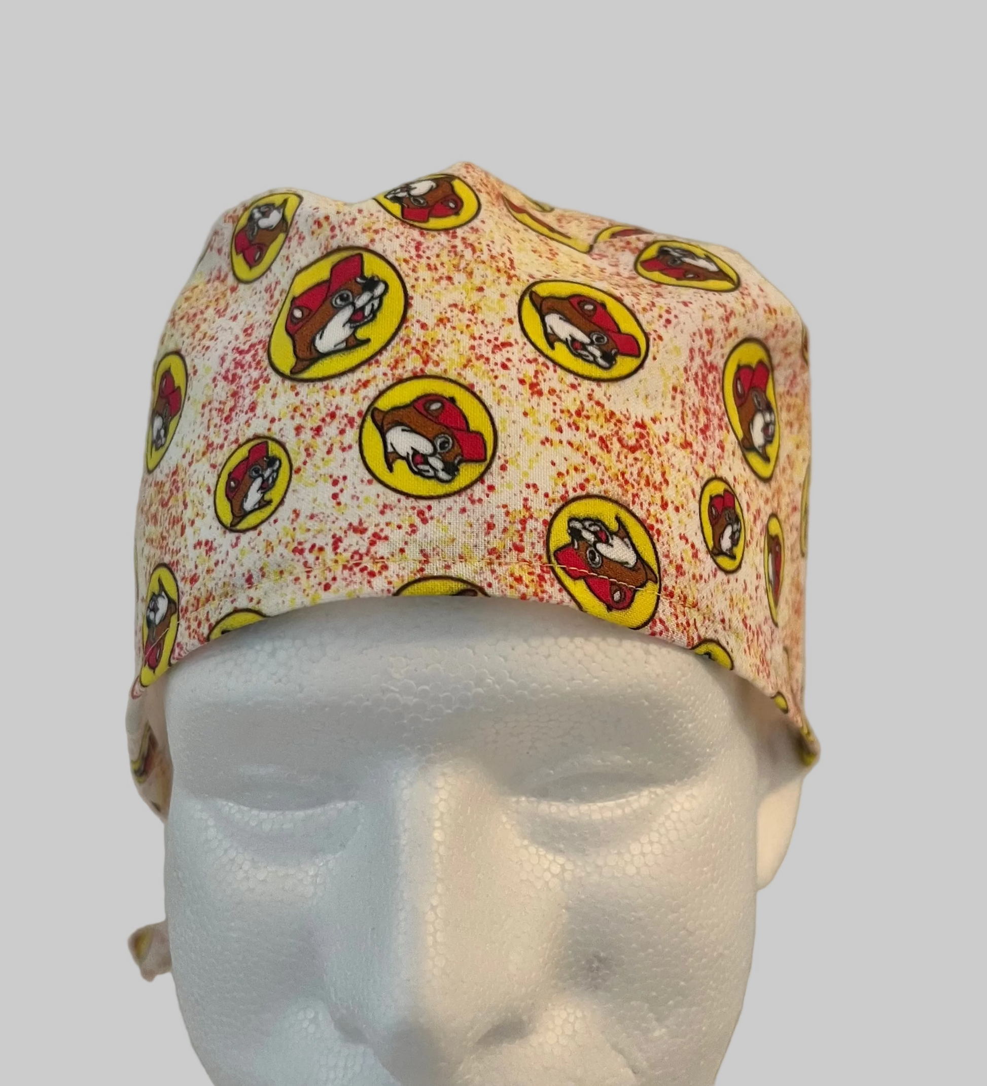 Beaver Print Scrub Cap – Fun Red & Yellow Surgical Cap | Adjustable Tie Nurse 