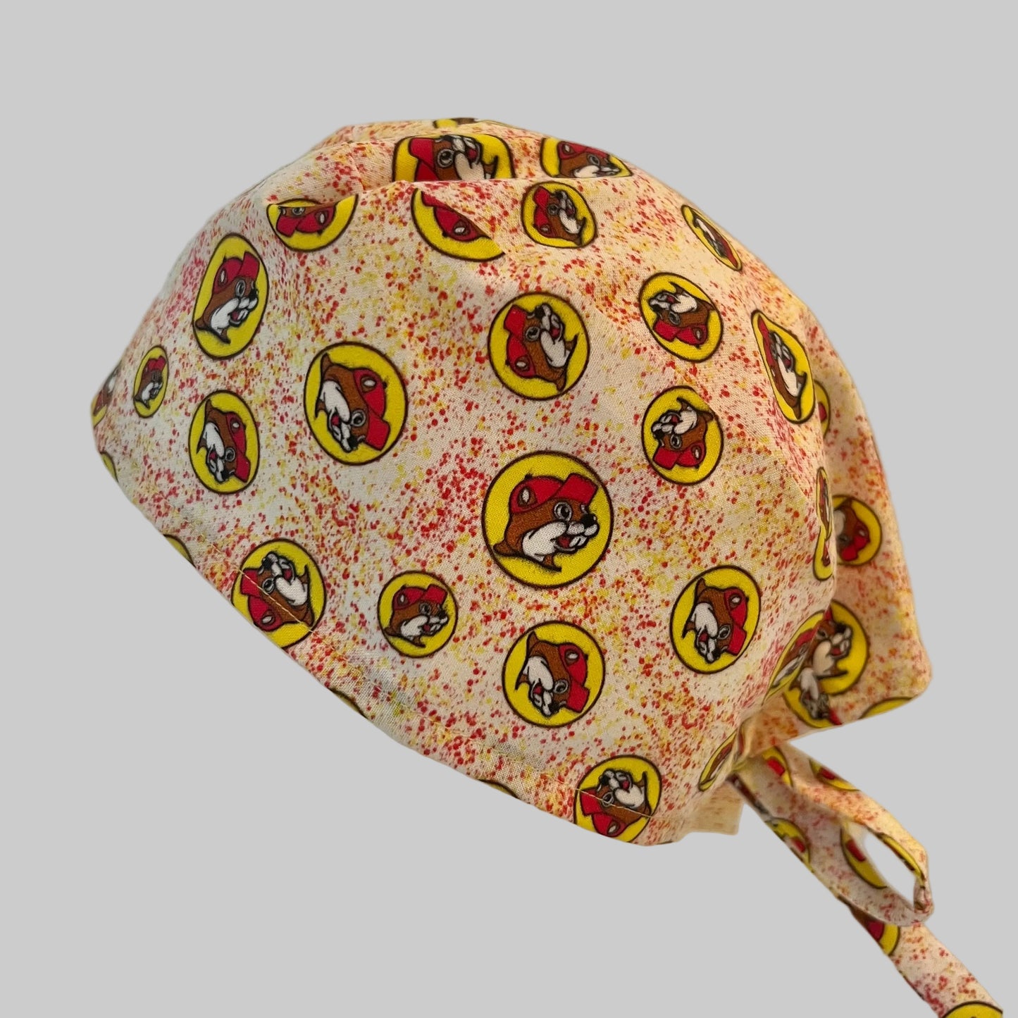 Beaver Print Scrub Cap – Fun Red & Yellow Surgical Cap | Adjustable Tie Nurse 