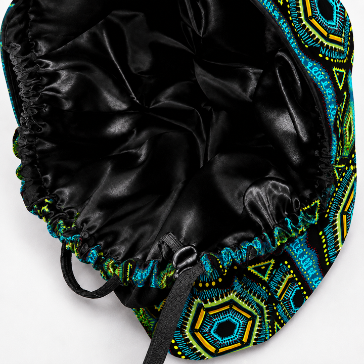 African Print Kente Ponytail Scrub Cap for Women, Blue Ghana Fabric Surgical Hat, XL Long Hair Medical Cap with Adjustable Fit and Satin Lining Available-satin inside option
