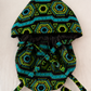 African Print Kente Ponytail Scrub Cap for Women, Blue Ghana Fabric Surgical Hat, XL Long Hair Medical Cap with Adjustable Fit and Satin Lining Available-full view