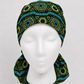 African Print Kente Ponytail Scrub Cap for Women, Blue Ghana Fabric Surgical Hat, XL Long Hair Medical Cap with Adjustable Fit and Satin Lining Available-front view